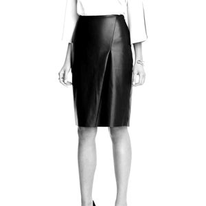 Faux leather pencil skirt with front slit